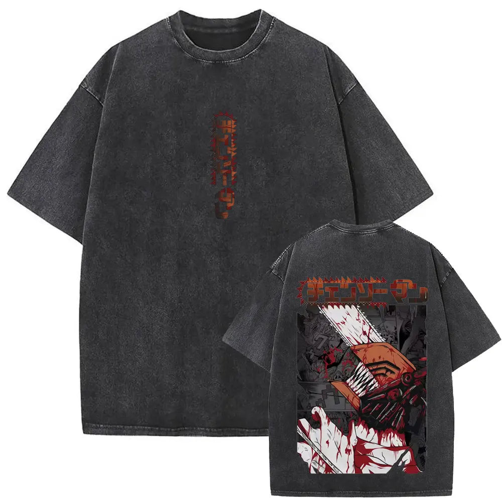 Chainsaw Man Vintage Washed Graphic T-Shirt – Oversized Anime Tee (Copy) (Copy)