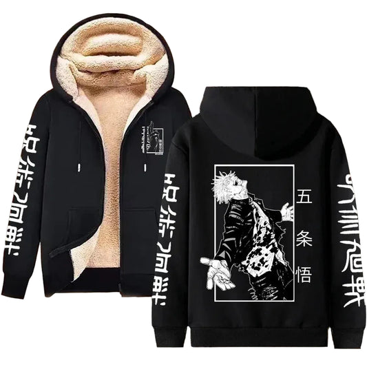 Jujutsu Kaisen Gojo Satoru Sherpa-Lined Zip-Up Hoodie – Anime Streetwear Product Description