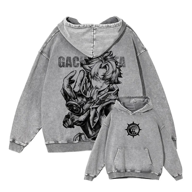 Gachiakuta Rudo Vintage Washed Hoodie – Oversized Anime Graphic Sweatshirt