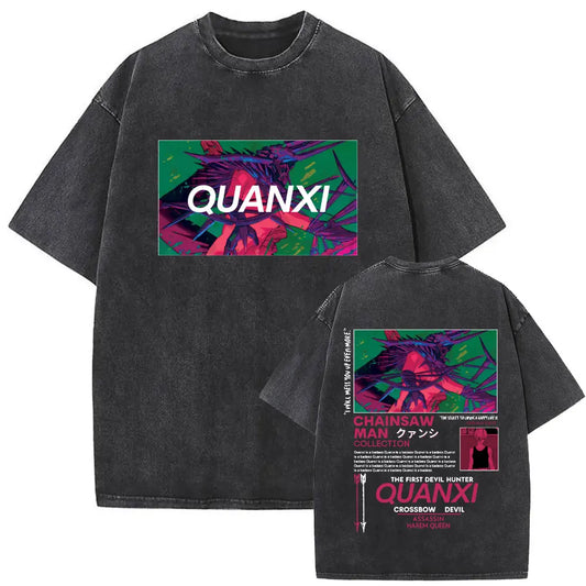 Chainsaw Man Vintage Washed Graphic T-Shirt – Oversized Anime Tee