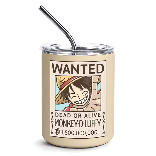 One Piece Anime Vacuum Insulated Tumbler – 12oz Stainless Steel Coffee Mug with Lid & Straw