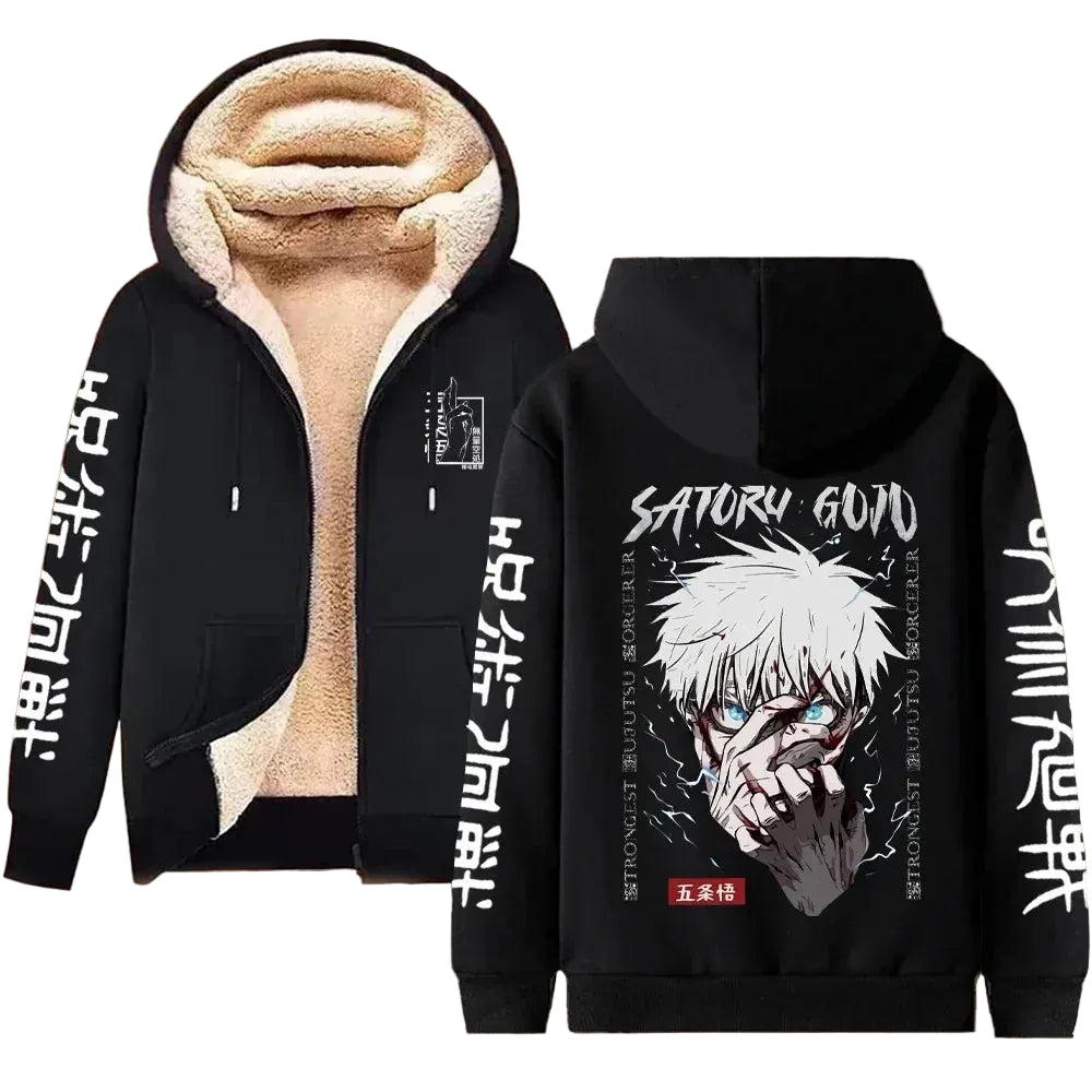 Jujutsu Kaisen Gojo Satoru Sherpa-Lined Zip-Up Hoodie – Anime Streetwear Product Description