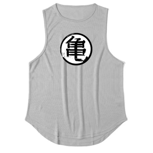 Japanese Anime Turtle Script Printed Mens Gym Clothing Fitness Vest