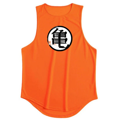 Japanese Anime Turtle Script Printed Mens Gym Clothing Fitness Vest