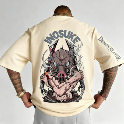 Demon Slayer Inosuke Anime Graphic T-Shirt – Unisex Cotton Streetwear Tee | Y2K Anime Shirt