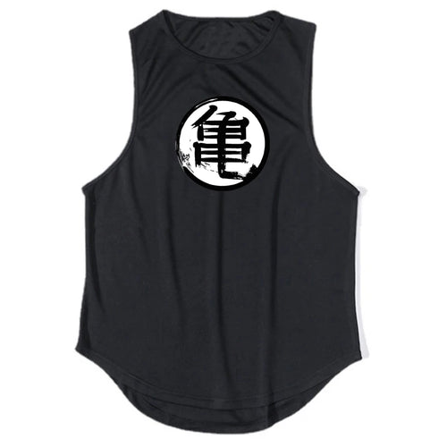 Japanese Anime Turtle Script Printed Mens Gym Clothing Fitness Vest