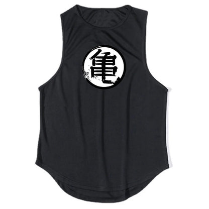 Japanese Anime Turtle Script Printed Mens Gym Clothing Fitness Vest