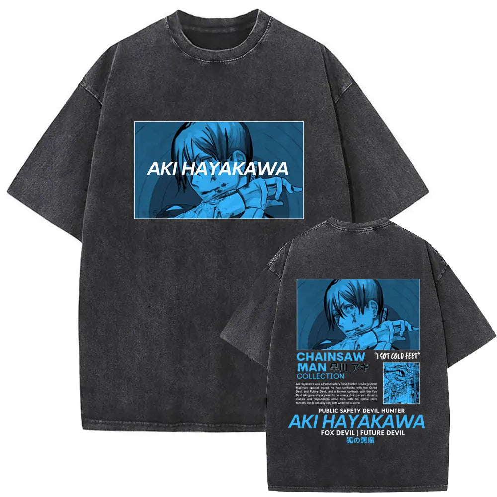 Chainsaw Man Vintage Washed Graphic T-Shirt – Oversized Anime Tee
