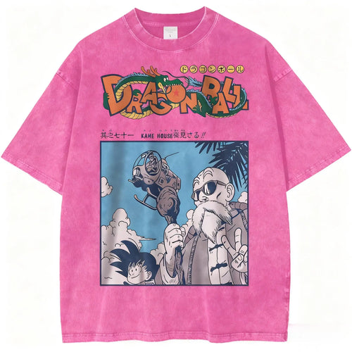 Dragon Ball Vintage Wash Graphic T Shirt Men Anime Print Women Short