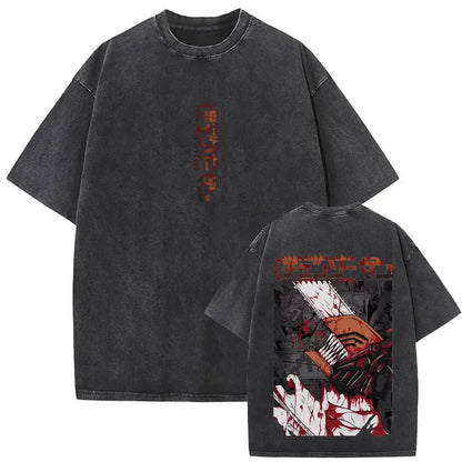 Chainsaw Man Vintage Washed Graphic T-Shirt – Oversized Anime Tee (Copy) (Copy)