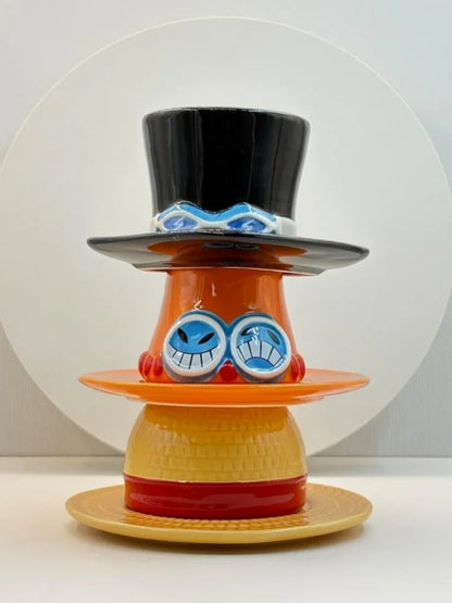 One Piece Luffy, Ace & Sabo Hat Coffee Mug with Saucer