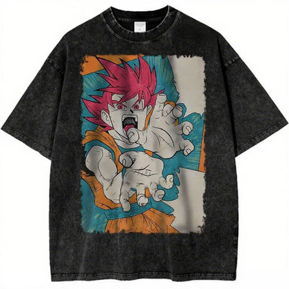 Dragon Ball Vintage Wash Graphic T Shirt Men Anime Print Women Short