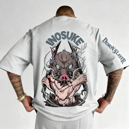 Demon Slayer Inosuke Anime Graphic T-Shirt – Unisex Cotton Streetwear Tee | Y2K Anime Shirt