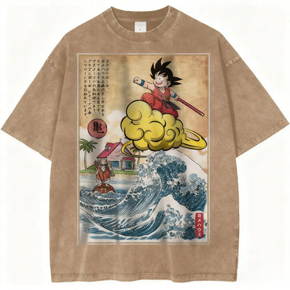 Dragon Ball Vintage Wash Graphic T Shirt Men Anime Print Women Short
