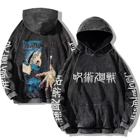 Jujutsu Kaisen Vintage Washed Hoodie – Oversized Anime Streetwear Pullover