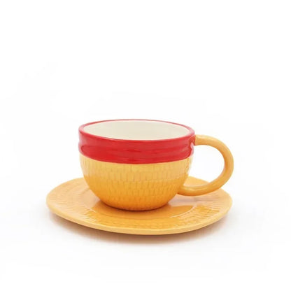 One Piece Luffy, Ace & Sabo Hat Coffee Mug with Saucer