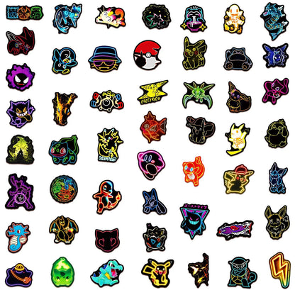 50pcs Anime Neon Pokemon Stickers Pikachu Cartoon Decals Waterproof