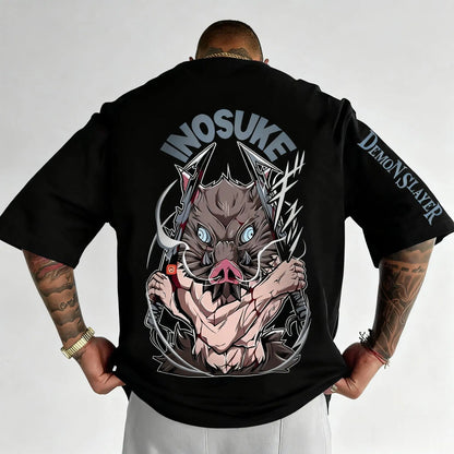 Demon Slayer Inosuke Anime Graphic T-Shirt – Unisex Cotton Streetwear Tee | Y2K Anime Shirt