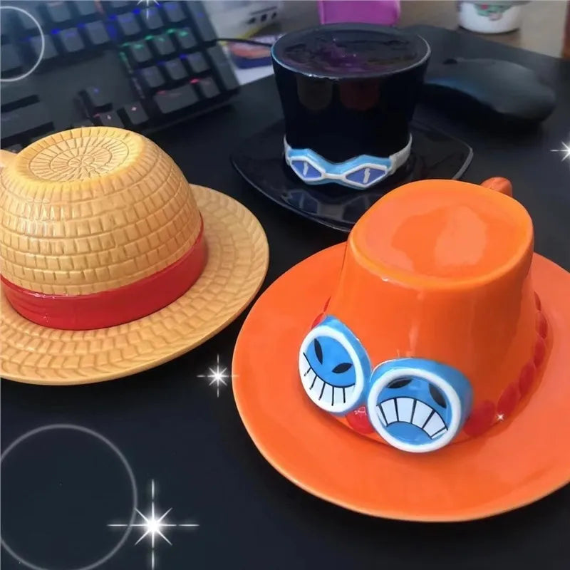 One Piece Luffy, Ace & Sabo Hat Coffee Mug with Saucer