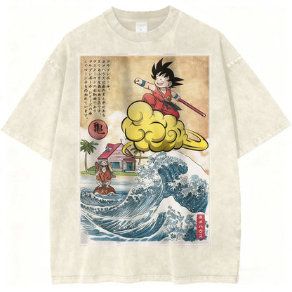 Dragon Ball Vintage Wash Graphic T Shirt Men Anime Print Women Short