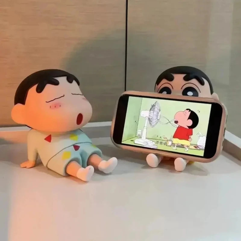 Crayon Shin-Chan Anime Figure Phone Holder Kawaii Desktop Ornaments