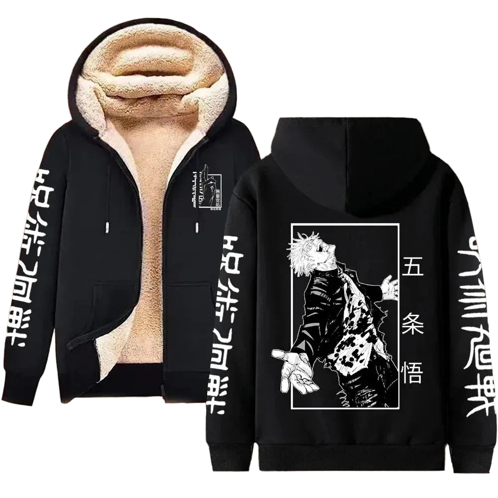Jujutsu Kaisen Gojo Satoru Sherpa-Lined Zip-Up Hoodie – Anime Streetwear Product Description