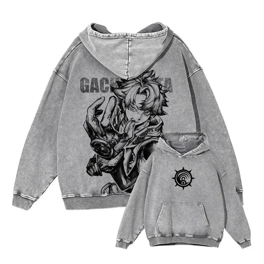 Gachiakuta Rudo Vintage Washed Hoodie – Oversized Anime Graphic Sweatshirt