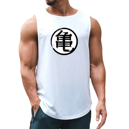 Japanese Anime Turtle Script Printed Mens Gym Clothing Fitness Vest
