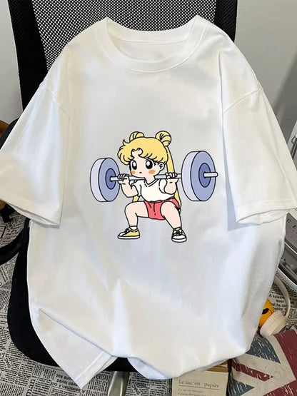 Sailor Moon Lifting Iron Fitness Women's T-Shirt Cotton Girl Children