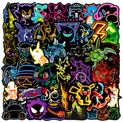 50pcs Anime Neon Pokemon Stickers Pikachu Cartoon Decals Waterproof