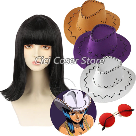Nico Robin Anime Cosplay Wig with Cowboy Hat