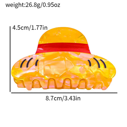 Cute Luffy Straw Hat Shape Acrylic Hair Claw Clip Cartoon Anime