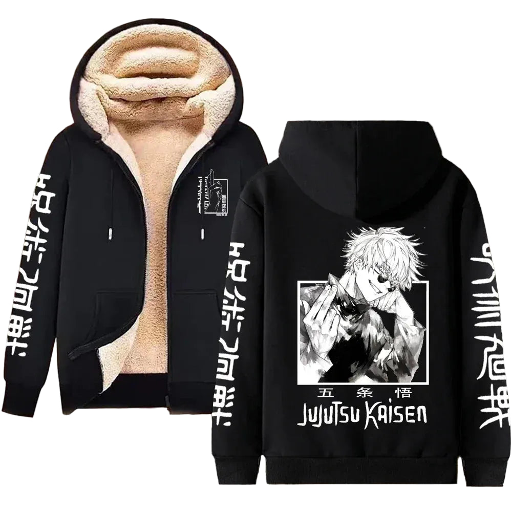 Jujutsu Kaisen Gojo Satoru Sherpa-Lined Zip-Up Hoodie – Anime Streetwear Product Description