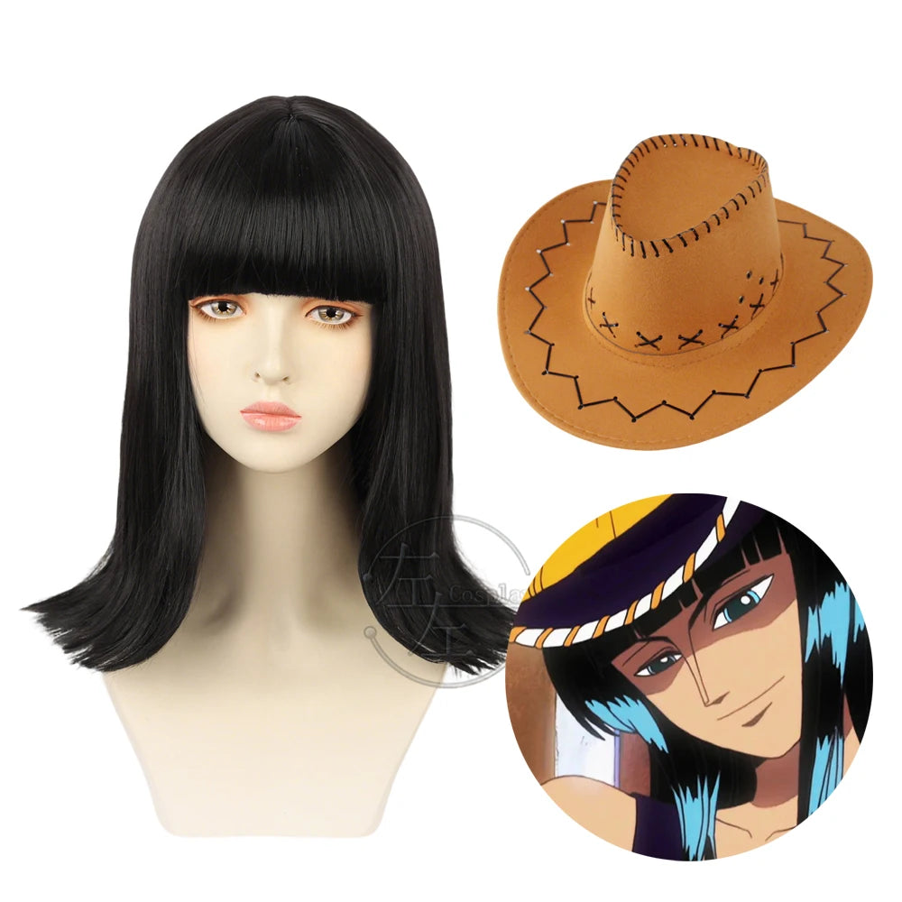 Nico Robin Anime Cosplay Wig with Cowboy Hat