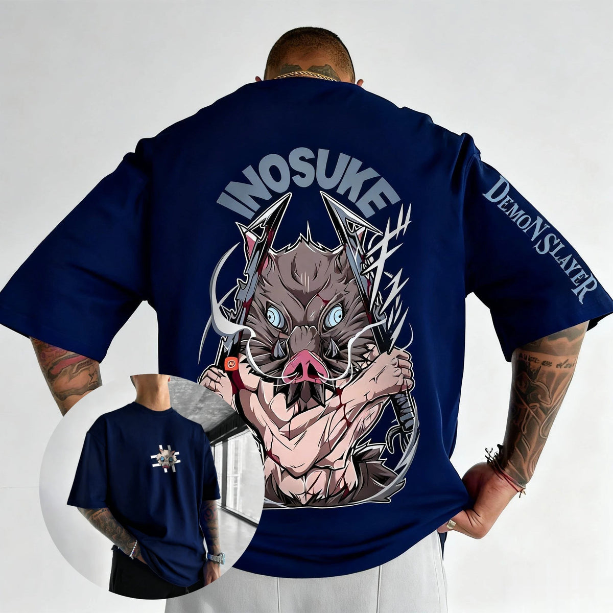 Demon Slayer Inosuke Anime Graphic T-Shirt – Unisex Cotton Streetwear Tee | Y2K Anime Shirt