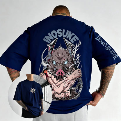 Demon Slayer Inosuke Anime Graphic T-Shirt – Unisex Cotton Streetwear Tee | Y2K Anime Shirt