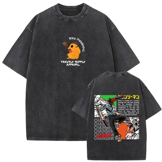 Chainsaw Man Vintage Washed Graphic T-Shirt – Oversized Anime Tee (Copy) (Copy)