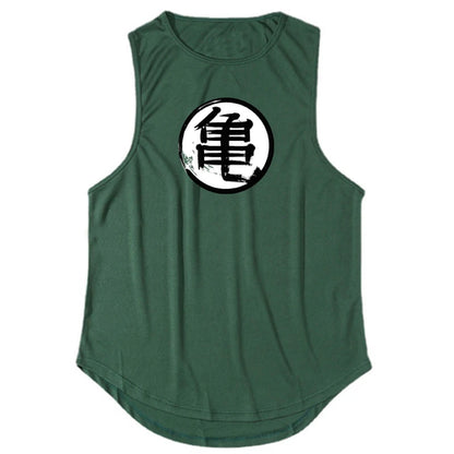 Japanese Anime Turtle Script Printed Mens Gym Clothing Fitness Vest