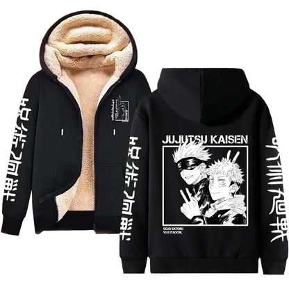 Jujutsu Kaisen Gojo Satoru Sherpa-Lined Zip-Up Hoodie – Anime Streetwear Product Description