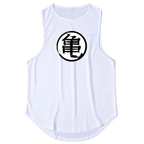 Japanese Anime Turtle Script Printed Mens Gym Clothing Fitness Vest