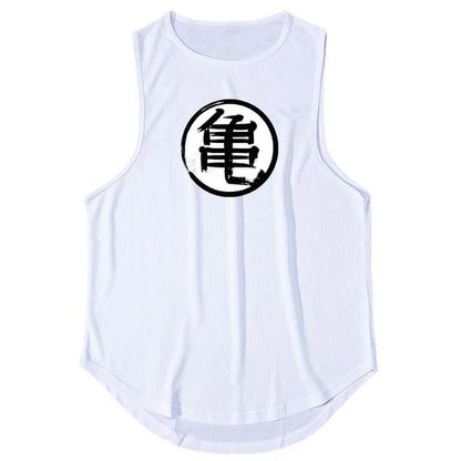 Japanese Anime Turtle Script Printed Mens Gym Clothing Fitness Vest