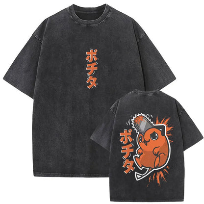 Chainsaw Man Vintage Washed Graphic T-Shirt – Oversized Anime Tee (Copy) (Copy)