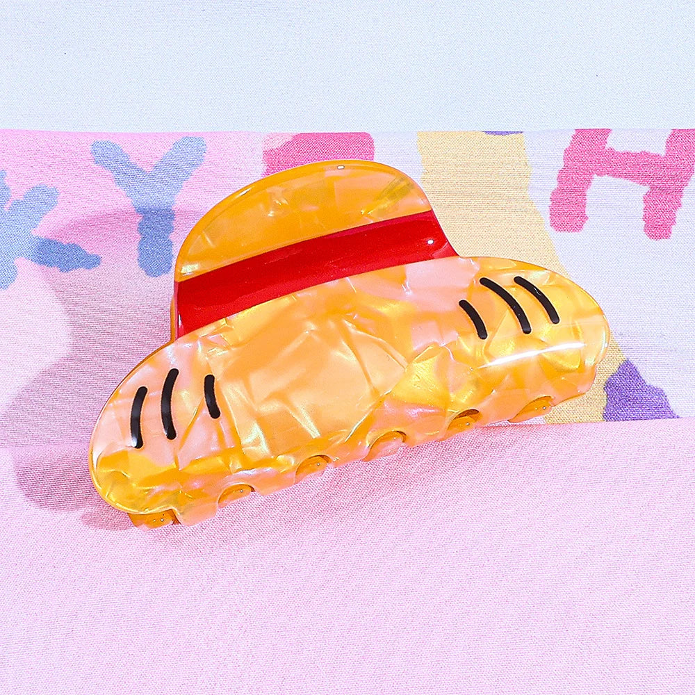 Cute Luffy Straw Hat Shape Acrylic Hair Claw Clip Cartoon Anime