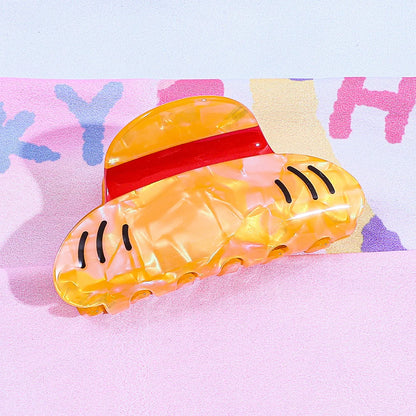Cute Luffy Straw Hat Shape Acrylic Hair Claw Clip Cartoon Anime