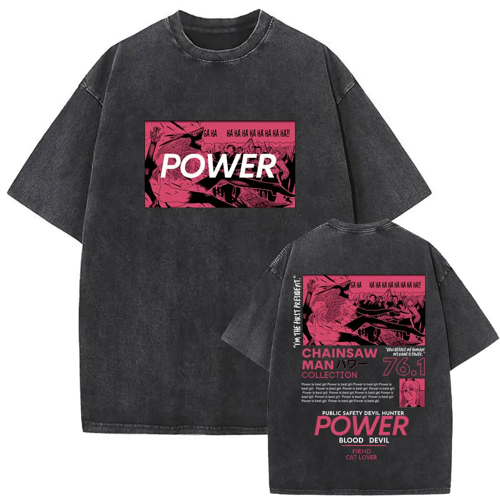 Chainsaw Man Vintage Washed Graphic T-Shirt – Oversized Anime Tee