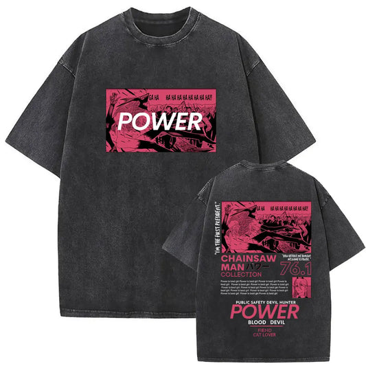 Chainsaw Man Vintage Washed Graphic T-Shirt – Oversized Anime Tee