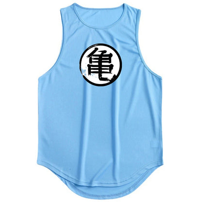 Japanese Anime Turtle Script Printed Mens Gym Clothing Fitness Vest