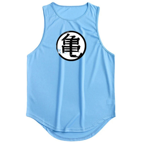 Japanese Anime Turtle Script Printed Mens Gym Clothing Fitness Vest