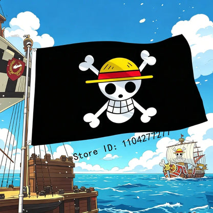Anime One Piece Luffy Straw Hat Pirates Flag 90x150cm, Jolly Roger