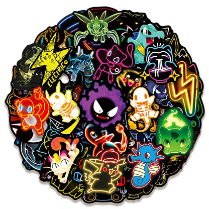 50pcs Anime Neon Pokemon Stickers Pikachu Cartoon Decals Waterproof
